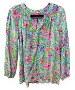 Lilly Pulitzer Elsa Alligator Isle Amalfi Blue Floral Print 100% Silk Bl... - €41,21 EUR