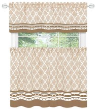 3pc. Printed Curtains Set: 2 Tiers & Valance (58"x13") MOCHA BROWN, BOHO, Achim - $21.77