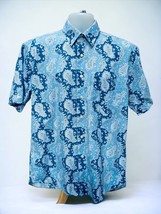 ALAN FLUSSER MENS BUTTON DOWN COLLARED SHORT SLEEVE BLUE PAISLEY SHIRT L... - $32.76