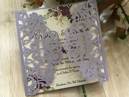 50pcs Light Purple Laser Cut Invitations cards Baptism Baby Shower invit... - £39.71 GBP