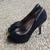 Marc Fisher Pumps - Black Bow Open Toe High Heels - Size 8.5 - £19.65 GBP