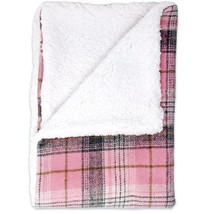 Warm Pink and White Plaid 20 x 30 Dog Blanket with Soft Sherpa Fleece Ba... - $14.50