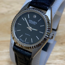 Vintage Gruen Diamond Lady Fluted Bezel Leather Analog Quartz Watch~New Battery - £28.26 GBP