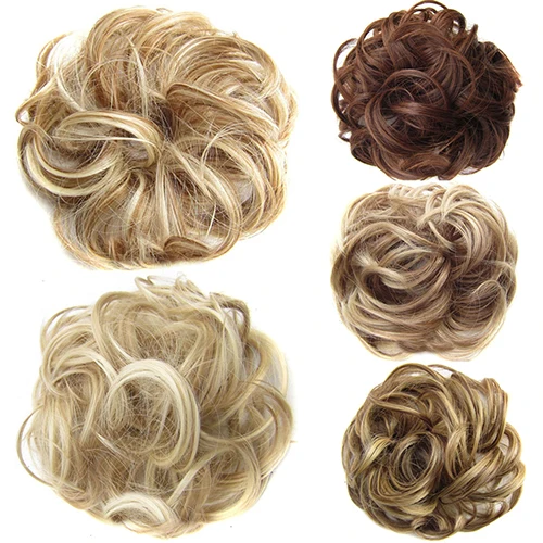 Play Synthetic Messy Curly Hair Bun Chignon Extension Donut Rubber Band Ombre Br - £23.12 GBP