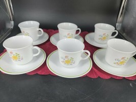 Vintage Corelle Cups &amp; Saucers 6  Sets Corning Ware Spring Meadow Made i... - $39.47