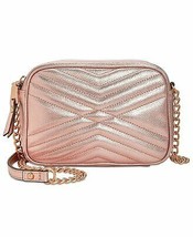INC International Concepts I.N.C. Glam Metallic Quilted Camera Crossbody Pink - £29.28 GBP