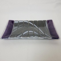 Studio Fused Art Glass Rectangle Dish Tray Plate Gray Blue 9.5&quot; x 5&quot; No ... - £18.68 GBP