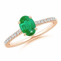 ANGARA Natural Oval Emerald &amp; Diamond Ring for Women in 14k Solid Gold Size 3-13 - £744.79 GBP