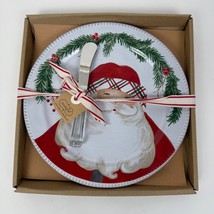 Mud Pie Santa Cheese Plate Set Holly &amp; Berries 8-1/2&quot; - $276.80 MXN