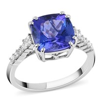 Tanzanite Wedding Ring, 14K White Gold Plated Cushion Cut Luxury Gift For Her - £93.49 GBP