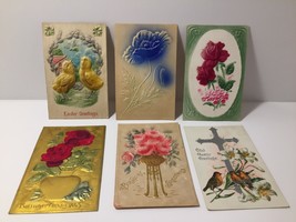 6 Vintage Postcards Textured Pictures Birds, Chickens, Flowers, Holidays, Easter - £3.51 GBP