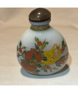 White Glass Pomegranate Painted Snuff Bottle Loose Lid Signed - $49.49