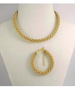 Pearl-Gold-Brown checkered Jewelery set: beaded rope necklace and bracelet - $73.23 CAD