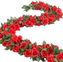 16 Feet Of Faux Rose Vine Garland Decorated With Artificial, Two Pieces). - £33.17 GBP