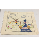 Vintage cross stitch throw pillow cover Dutch girl windmill tulip pattern - $19.75