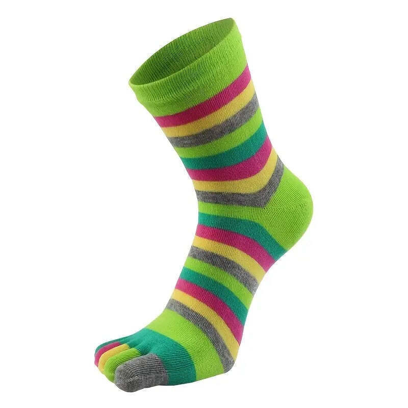 Rainbow Striped Pattern Toe Socks (Adult Medium) - Green Accent - $3.96
