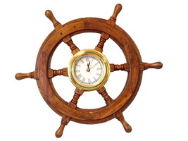 Deluxe Class Wood And Brass Ship Wheel Clock 18&quot;&quot; - £89.92 GBP