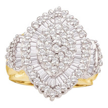 10k Yellow Gold Round Baguette Diamond Concentric Oval Cluster Ring 1 Cttw - £803.99 GBP