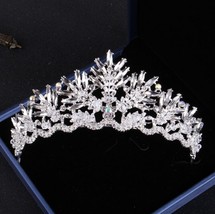  Sparkling Crystal Leaves Bridal Jewelry Set Rhinestone Tiaras Crown Necklace Ea - £20.65 GBP