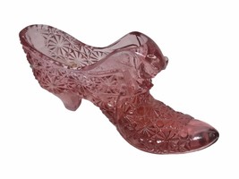 Vintage Fenton Cranberry Pink Glass Daisy &amp; Buttons Cat Head Shoe Slippe... - £18.19 GBP