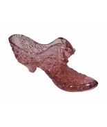 Vintage Fenton Cranberry Pink Glass Daisy &amp; Buttons Cat Head Shoe Slippe... - £17.89 GBP