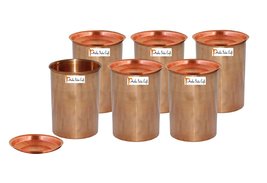 Set of 6 - Prisha India Craft ® Copper Tumbler with Lid Volume: 200 ML / 8.4535  - £57.74 GBP