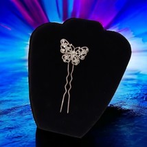 Butterfly Hair Pin Silver Tone Rhinestone Bridal Wedding Prom Sparkly Blingy Vtg - $16.82