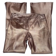 CACHE&#39; Womens Bronze Leather Pants Front Fly Zip Bottom Leg Slits Size 6 - £61.33 GBP