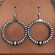 New Boutique Faux Navajo Style Pearl Hoop Drop Earrings Western Boho Cow... - $22.99