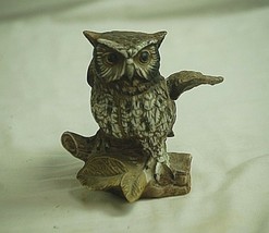 Vintage Bisque Horned Owl on Log Bird Figurine Curio Cabinet Shelf Decr d - £15.85 GBP