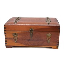 Mid Century Vintage Cedar Trinket Jewelry Chest Box Dovetail Brass Ornem... - £19.42 GBP