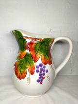 StoneLite Pitcher - Grapes/Leaves Ceramic Red/Green/Yellow - 8&quot; Fast Shi... - £15.35 GBP