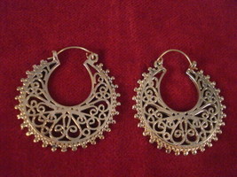 Brass Earrings Hoops Dangle Indian Gold Filigree Ethnic Tribal Gypsy Boh... - £20.37 GBP
