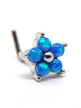 Opal Flower Nose Stud Blue AB 20g (0.8mm) Surgical Steel  L Bend Pin Piercing - £9.69 GBP