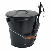 Black Metal Ash Bucket with Shovel Fireplace Pail Lid Handle for Coal Wo... - £95.83 GBP