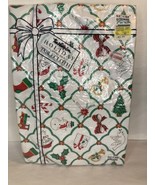 Christmas Tablecloth Flannel Back Vinyl Square 52x52 Mistletoe Retro Sno... - £21.41 GBP