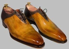 Handmade Vintage Style Wooden Color Real Leather Oxford Shoes For Men - £101.46 GBP