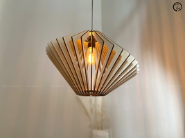 Handmade Ceiling Lamp Nordic Dining Room Light Fixture Minimalist Wood Lampshade - £187.78 GBP