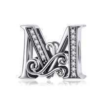 925 Sterling Silver Letter Vintage A to Z Charms CZ Beads Fit Charm Bracelet - £8.64 GBP