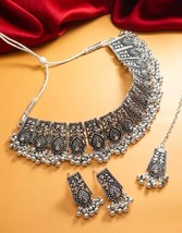 Latest Trendy silver plated Oxidised temple Jewellery set kundan jewelry set - £17.73 GBP