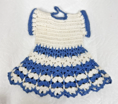 Handmade Vintage Blue White Dress Potholder 6 1/2 x 6 1/4 Inch - $12.38
