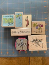 Christmas Halloween and cat and dog block rubber stamp set #4 - £5.50 GBP