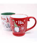 Set Of Gnome Coffee Mugs LARGE HIS &amp; HERS Red And White Christmas Snowfl... - $19.54