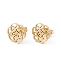 Mandala flower stud earrings for women, Minimalist studs, 304 gold plated stainl - £20.36 GBP