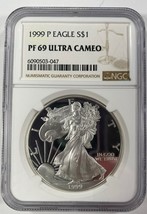 1999-P 1 $ Argent Américain Aigle Preuve Noté Par NGC Comme PF69 Ultra Cameo - $120.05