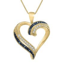 14K Giallo Placcato Oro Bianco &amp; Color-Enhanced Diamante Blu Ciondolo a Cuore - £59.55 GBP