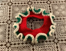 Handmade Crocheted Red White Green Christmas Scrunchie Dog Decorative Collar - $12.49