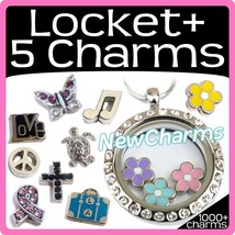 What&#39;s In Your Heart Floating Locket &amp; 5 Free Charms! Plus Round &amp; Cross Jewelry - £19.56 GBP