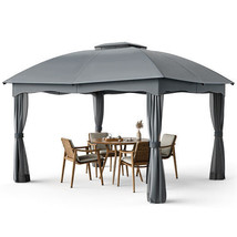 12 x 10 Feet Canopy Double Vented Heavy Duty Steel Gazebo-Gray - Color: Gray - €299,37 EUR