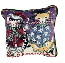 A Couple of Christmas Cats Accent Tapestry Throw Pillow Holiday Decor Ad... - $24.45